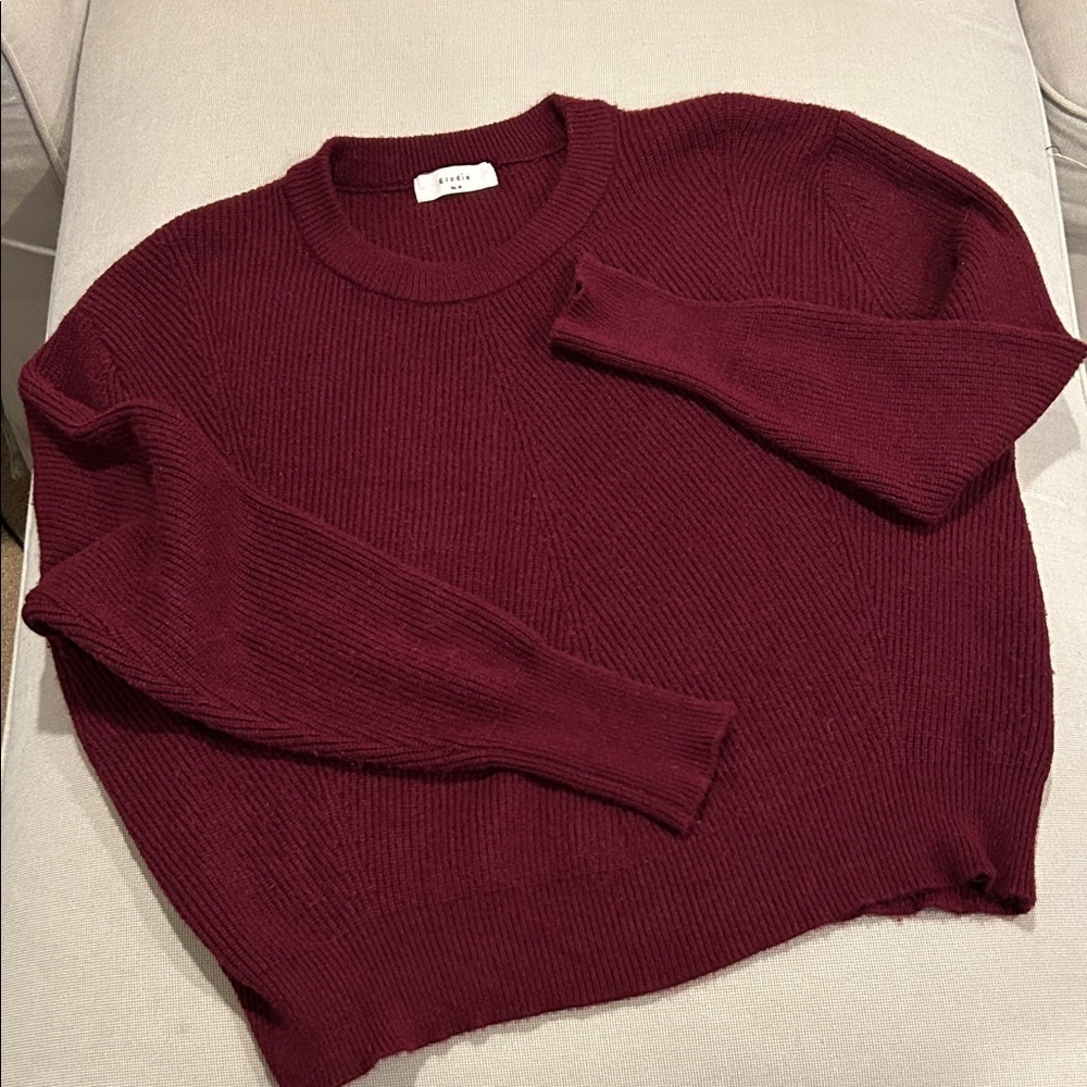 Elodie Cropped Ribbed Crewneck Sweater in Cranberry Woman's Size Medium